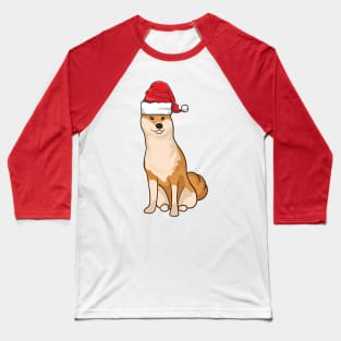 Santa Hat-Wearing Doge Shiba Inu Funny Christmas Holiday Baseball T-Shirt